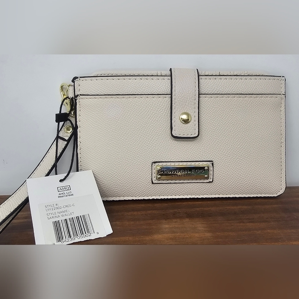 London Fog Sarina Wristlet Cream Caviar Embossed Zip-around Wallet Card Insert